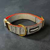 Dog Collar - Adjustable, Black & White Chevron with Gold Hardware - Hoddogs