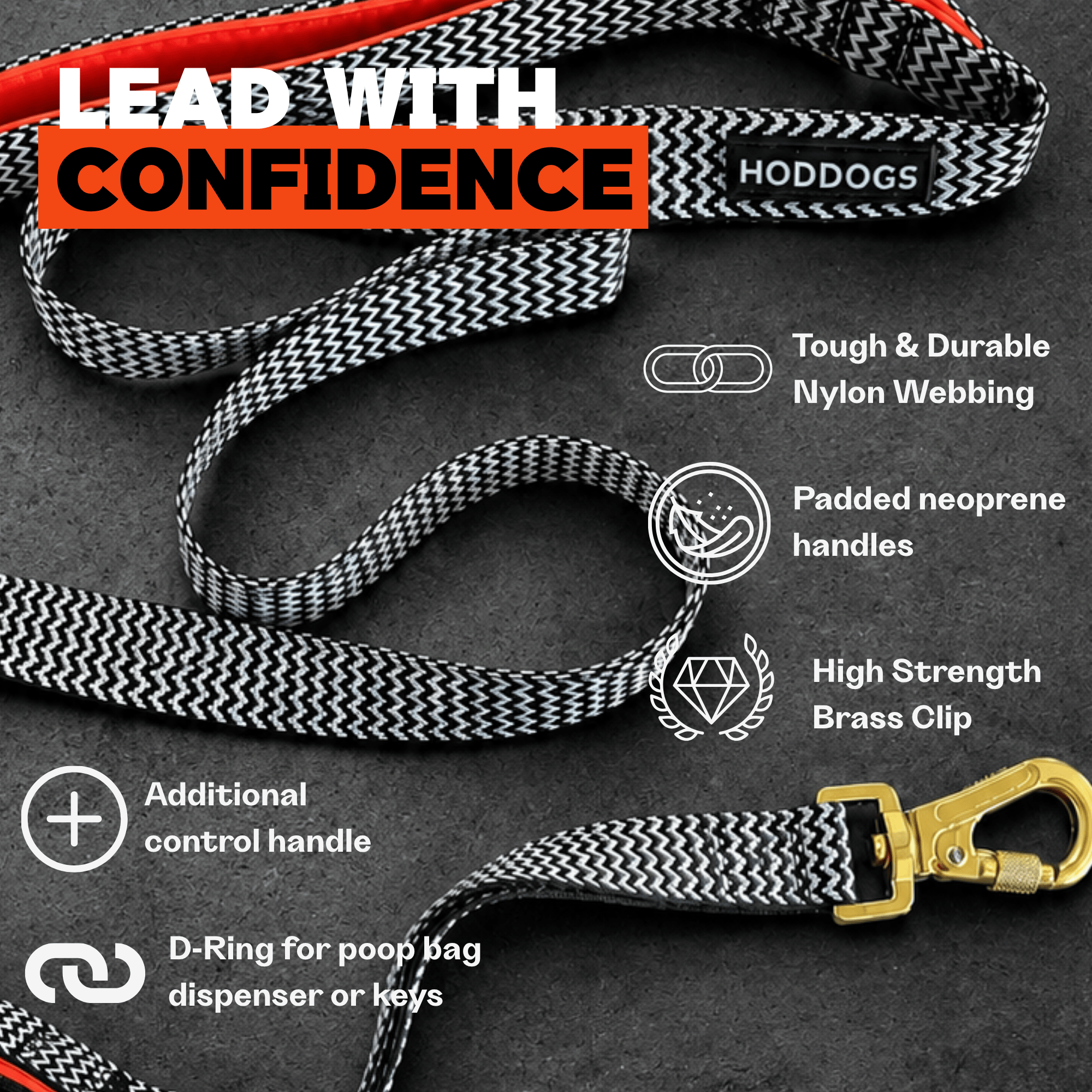 Traffic Handle Dog Leash with Neoprene Padded Handle - Hoddogs