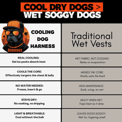 Comparison chart between cooling dog harness and traditional wet vests for dogs.